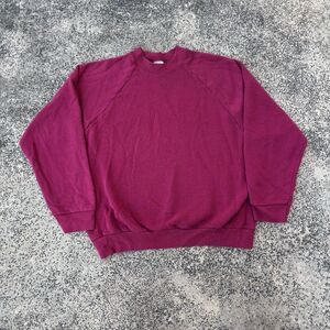 Vintage Fruit Of The Loom Sweatshirt Raglan Sleeve Red Blank Made In USA Large
